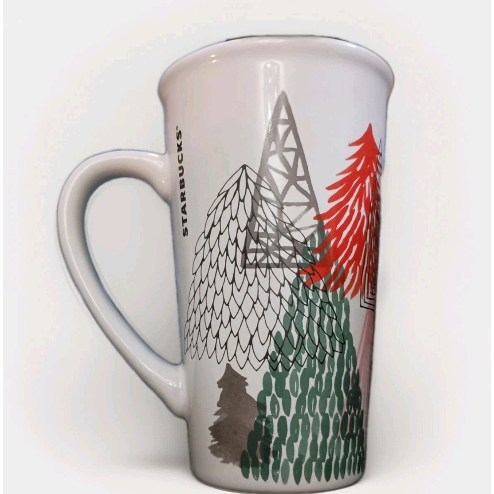Starbucks Tall 14 oz Christmas Tree Coffee Mug with Lid Multicolor Latte Cup